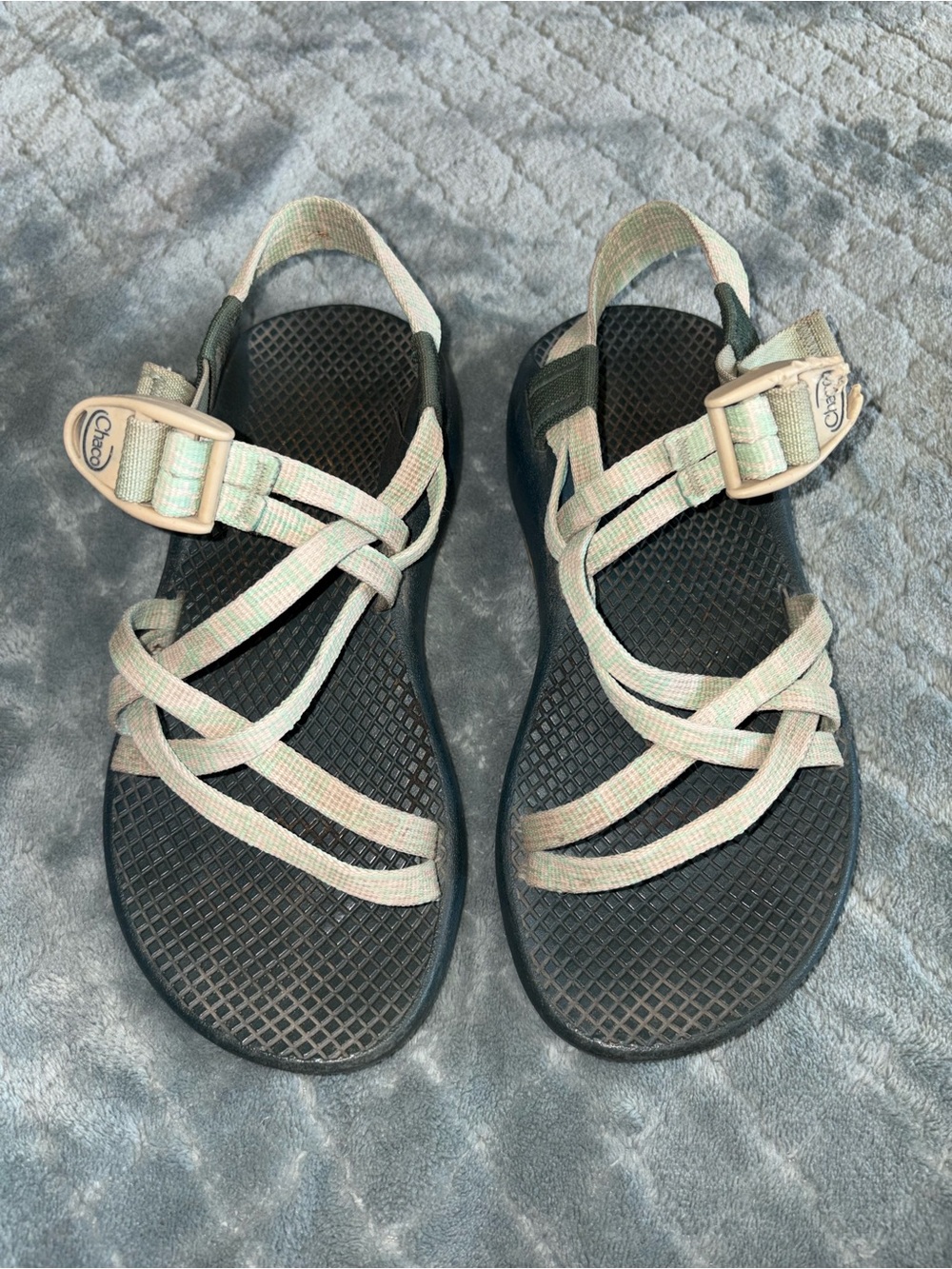 Chaco Black Sandals with Pale Pastel Straps